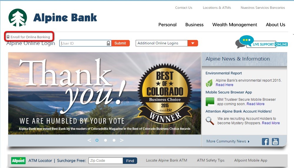 Alpine Bank Enroll Step 1st