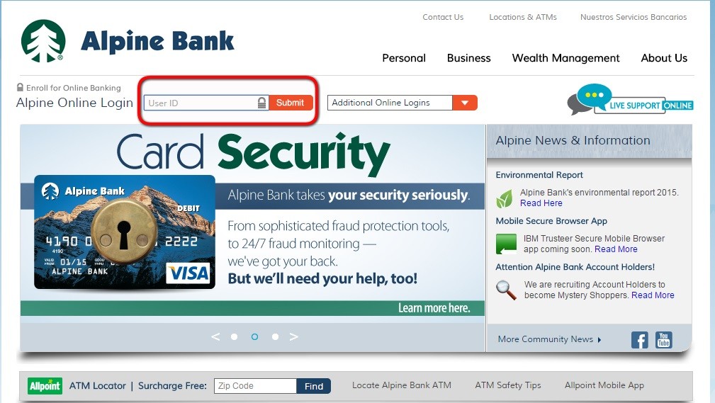 Alpine Bank Login Step 1st
