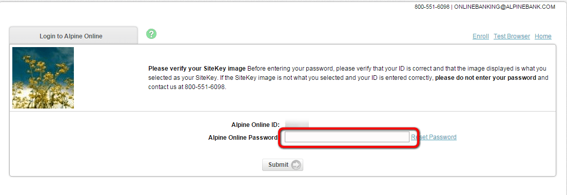 Alpine Bank Login Step 2nd
