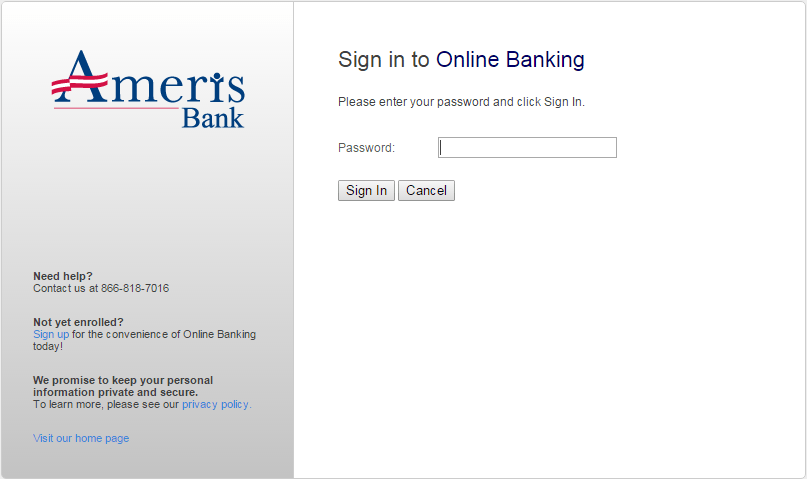 Ameris Bank Enter Password