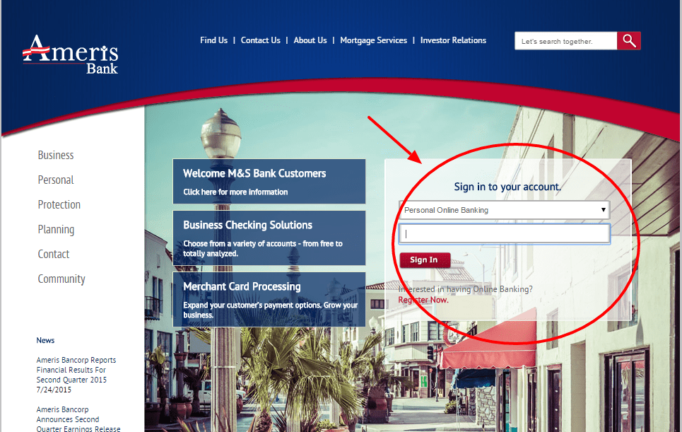 Ameris Bank Login form