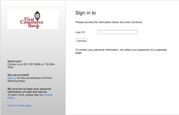 first commerce bank homepage login two
