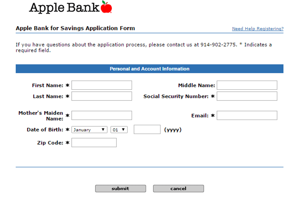 Apple Bank enrollment form