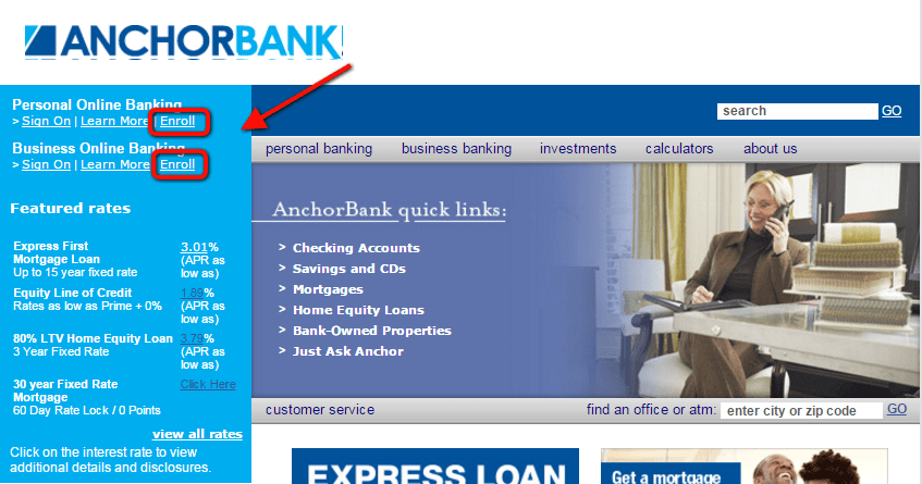 AnchorBank Online Banking Enroll Step One