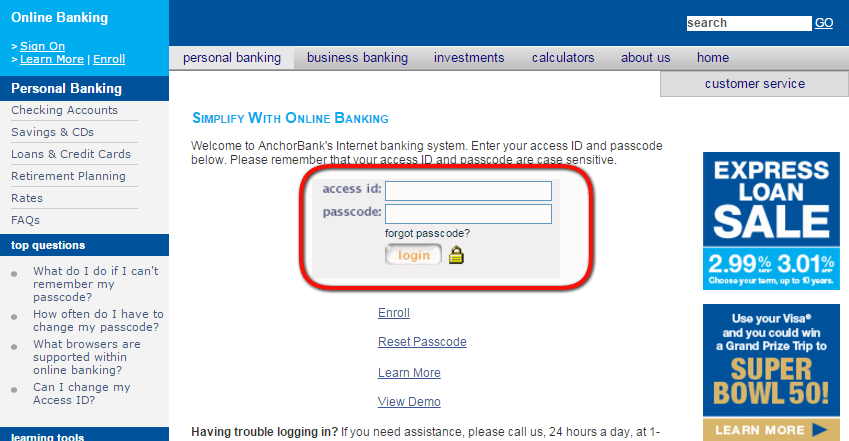 AnchorBank Online Banking Login Step Two