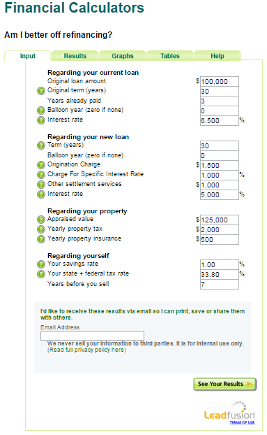 mt refinancing calculator